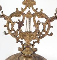 cca 1860-1880 Kétágú réz gyertyatartó pár, m: 23 cm