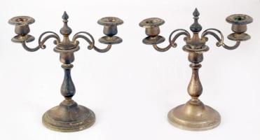 cca 1910 Kétrészes kétágú gyertyatartó pár, m: 21 cm
