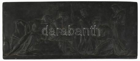 cca 1910 Claude Michel (Clodion) francia szobrász sorozatban gyártott bronz relief műalkotásának gipsz bolti mintadarabja, címkével, 13x31 cm