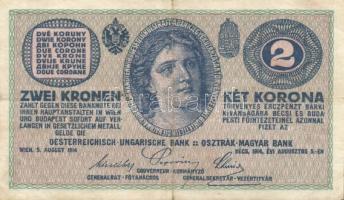 Ausztria/Osztrák-magyar Bank 1914. 2K (10x) legtöbb vastag "C"-vel T:II-,III,III-