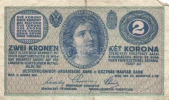Ausztria/Osztrák-magyar Bank 1914. 2K (10x) legtöbb vastag "C"-vel T:II-,III,III-
