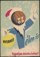 cca 1960 Totó, nyerhet télen is, villamosplakát, papír, Terv Nyomda, hajtásnyommal, kissé foltos, 23,5x16,5 cm