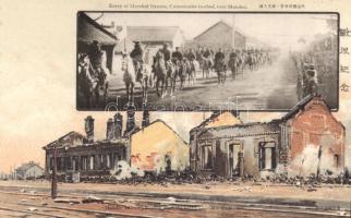First Sino-Japanese War; the entry of Marshal Oyama into Mukden and the damaged railway station litho