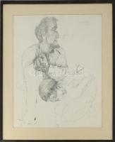 Szalay Lajos (1909-1995): Jelenet. Ofszetnyomat, papír, jelzett a nyomaton, számozott (2/100), üvegezett fakeretben, 56×41 cm