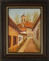 Losonci Lilla (1930 -): Utcarészlet. Olaj, farost, jelzett. Dekoratív, kissé sérült fakeretben. 40x30 cm