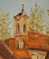 Losonci Lilla (1930 -): Utcarészlet. Olaj, farost, jelzett. Dekoratív, kissé sérült fakeretben. 40x3...