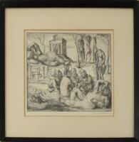 Szabó Vladimír (1905-1991): Játék. Rézkarc, papír, jelzett. Üvegezett fakeretben, 18×24 cm