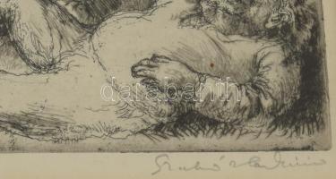 Szabó Vladimír (1905-1991): Játék. Rézkarc, papír, jelzett. Üvegezett fakeretben, 18×24 cm