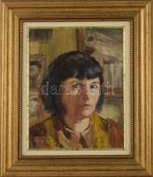 Örményi Mária, Szüle Péterné (1890 k.-): Önarckép. Olaj, vászon, kartonon. Jelezve balra lent. 26x20 cm. Dekoratív fakeretben.