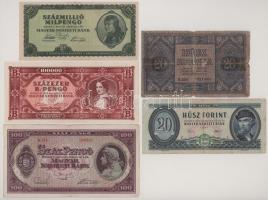 Vegyes 5db-os bankjegy tétel, benne: 1946. 100.000.000MP, 1946. 100.000BP, 1945. 100P, 1919. 20K (rossz tartásban), 1975 20Ft T:XF,F,G