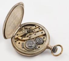 Antik ezüst (Ag) tokos zsebóra, jelzett, működik, címeres díszítéssel, sérült üveggel és számlappal,...