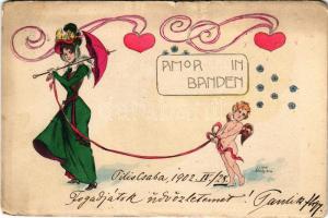 1902 Amor in Banden. Amor and Co. Ser. A.B. 7. Art Nouveau s: Hans Starcke (tear)