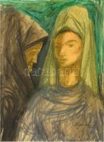 Dienes István (1905-1977): Házasságszerző. Pasztell, papír, jelzett, üvegezett keretben, 26x20 cm