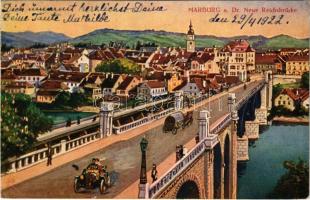 1922 Maribor, Marburg a. d. Drau; Dr. Neue Reichsbrücke. Ahapia- Typochrom. Künstler- Karte des Franz Knollmüller Nr. 502/23. 1916. / bridge, automobile (EK)