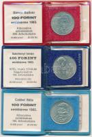 1983. 100Ft alpakka "Simon Bolivar" + 1983. 100Ft alpakka "Széchenyi István" + 1983. 100Ft alpakka "Czóbel Béla" mindhárom eredeti műbőr tokban, tanúsítvánnyal T:BU
