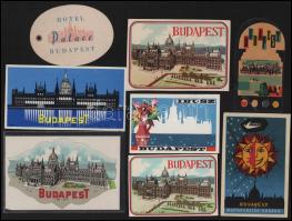 8 db retró budapesti hotelcímke / bőröndcímke a Parlament képével