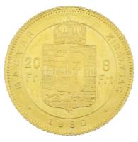 1880KB 8Ft/20Fr Au "Ferenc József" kisméretű portré, kapszulában (6,47g/0.900) T:AU RR / H...