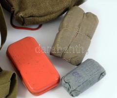 Retro és régi katonai tétel, szimatszatyor, gázmaszk. kötszerek, elsősegély doboz, hószemüveg, táska...