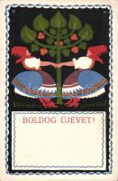 New Year Hungarian folklore litho