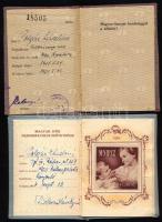 1951 Magyar-Szovjet Társaság tagsági könyv, bélyegekkel + 1954 Magyar Nők Demokratikus Szövetsége (MNDSZ) tagsági könyv, 3 db nagyalakú bélyeggel