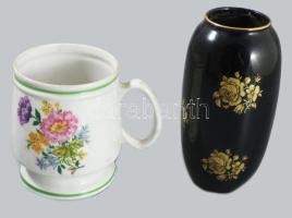 Hollóházi 6 darabos tárgy összeállítás, közte Hajnalka mintás