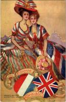 1908 The Entente Cordiale, Franco-British Exhibition official postcard, London. Valentine and Sons Ltd.