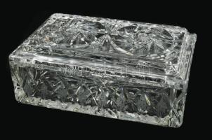 Ólomkristály fedeles doboz, csiszolt mintával, hibátlan, 11x18x7 cm