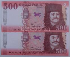 2018. 500Ft (5x) sorszámkövetők "EG 4587223 - EG 4587224" T:UNC,AU Adamo F60.6
