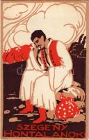 Szegény hontalanok. Magyar Nemzeti Szövetség kiadása a megszállott területeken elbocsájtott tisztviselők javára. Kiadja a "Szózat" Magyarország Területi Épségének Védelmi Ligája napilapja. Besskó Garfikai Műintézete / Hungarian irredenta propaganda, Trianon (gyűrődés / crease)