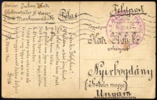 1914 Pola, Császári és Királyi Hadtengerészet matrózának (Katz Gyula) fotólapja haza, Nyírbogdányba ...