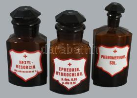 3 darab antik patikai üveg, m. 14 cm alatt