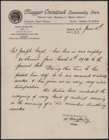 1915 Bp., Magyar Ónművek (Lossinszky Imre) (Metallochemia Kohászati, Vegyipari és Fémkereskedelmi Rt. jogelődje) fejléces levélpapírjára írt, angol nyelvű munkáltatói igazolás a vállalatnál alkalmazásban állt vegyész részére
