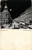 1902 Budapest VI. Andrássy út este holdfényben, villamos (EM)