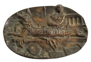 Bronz domborműves tálka, 16x12 cm
