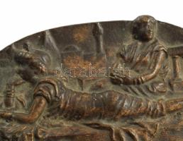 Bronz domborműves tálka, 16x12 cm