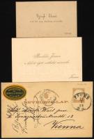 1876-1900 Fiume, Balogh Elemér m. kir. teng. Akadémia növendéke és Bachler János kikötő építő vállalat mérnöke névjegykártyái, 2 db és Fiumében feladott levelezőlap.