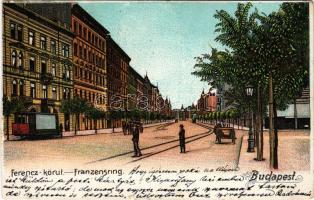 1904 Budapest IX. Ferenc körút, villamos. litho (szakadás / tear)