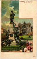 Budapest VII. Baross szobor, Keleti pályaudvar, vasútállomás. Art Nouveau, litho (fl)