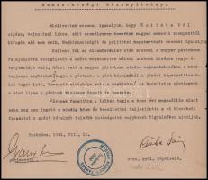 1941 Szobránc, Magyar Nemzeti Tanács nemzethűségi bizonyítványa, vajnatinai lakos részére, 1941. VII...