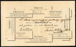 1876 A Baranyamegyei Gazdasági Egyesület részére kiállított igazolás a Pécsi Figyelő c. folyóiratra való előfizetésről