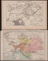 cca 1900 A Déli vasút térképe, Pallas Nagy Lexikona, Bp., é.n., Pallas, szakadt, 15×24 cm + caa 1900 Historische Karte von Österreich-Ungarn, Brockhaus' Konversations-Lexikon, 16x25 cm