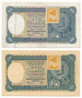 Szlovákia 1940. 100K I. kiadás, "SPECIMEN" (minta) perforációval, csehszlovák bélyeggel "F10 419935" + II. kiadás, "SPECIMEN" (minta) perforációval, csehszlovák bélyeggel "K6 570816" T:F Slovakia 1940. 100 Korun 1st issue, with "SPECIMEN" perforation, with Czechoslovak stamp "F10 419935" + 2nd issue, with "SPECIMEN" perforation, with Czechoslovak stamp "K6 570816" C:F  Krause P#11