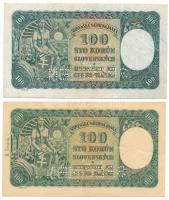 Szlovákia 1940. 100K I. kiadás, "SPECIMEN" (minta) perforációval, csehszlovák bélyeggel &q...