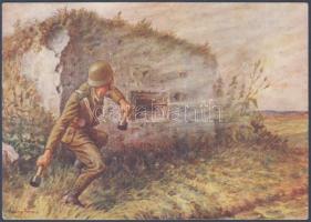Military WWII Ferenc Kósa with hand grenade s: Helbing