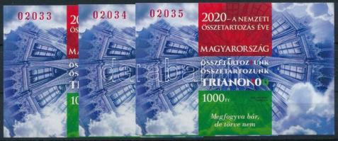 2020 Nemzeti összetartozás 3 db vágott blokk, sorszámkövetőek / 3 x Mi block 443 B