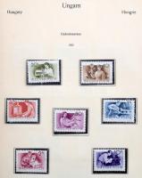 Magyar gyűjtemény a Krajcárosoktól 1998-ig 9 db KABE ill. Abria előnyomott albumban és 1 Abria nagy rugós berakóban. Az albumokban elhelyezett anyag eleinte bélyegzett később egyre több használatlannal / postatisztával benne Roosevelt blokkpár, 80 éves blokksor, sok jobb kiadás. A használatlan bélyegek filázva vannak (nem ellenőrzött minőség). Hozzá FDC készlet a 60-70-es évekből, Krajcáros és Turul bélyegek, másodpéldányok, kis bélyegzett külföldi Állat motívum gyűjtemény benne kínai Aranyhalak sor. A teljes anyag egy banános kartonban és 1 hullámkarton ládában van elhelyezve. Nagyon magas katalógus érték!!