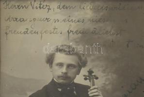 1907 Jaroslav Kocian (1883-1950) cseh hegedűművész dedikált és rajzolt kottás fotója kassai koncertj...