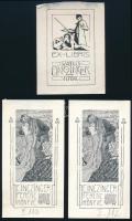 Einczinger Ferenc (1879-1950): 3 db szecessziós ex libris. Klisényomat, papír. Részben jelzett a nyomaton. Klf. méretekben.