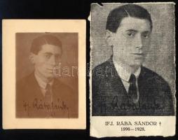ifj. Rába Sándor (1898-1928) költő fényképe, rajta aláírásával, 9x6,5 cm + egy őt ábrázoló kivágás (újságból/gyászjelentésről)