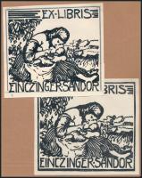 Einczinger Ferenc (1879-1950), össz. 3 db mű: Ex libris Einczinger Sándor terv és hozzá tartozó ex l...